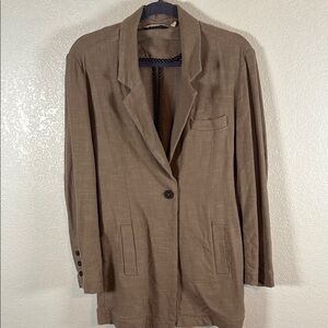 Soft Surroundings Taupe Linen Blend Long Line Single Button Blazer Size Medium